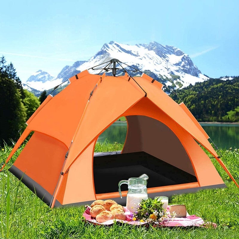 DEXO خيمة تخييم تلقائية فورية 200x200x135 سم - خيمة سهلة التركيب لـ 4 أشخاص مع حماية من الأشعة فوق البنفسجية، مقاومة للماء، خيمة سفر خفيفة الوزن للتخييم، المشي في الطبيعة والمهرجانات، برتقالية - Image 3